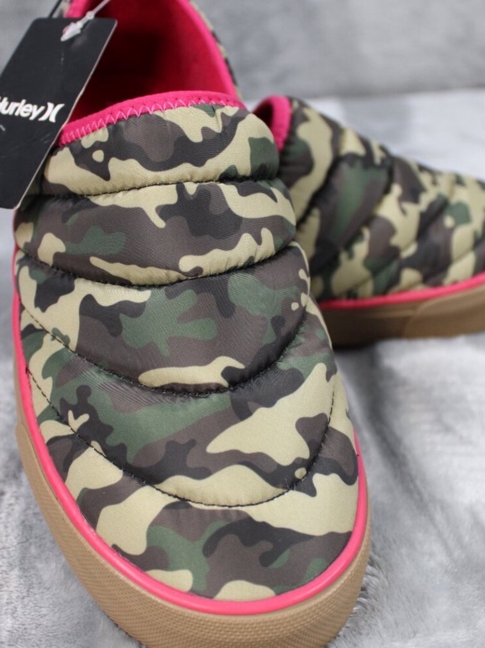 Hurley Camo Slip-On Shoes with Hot Pink Interior Trim